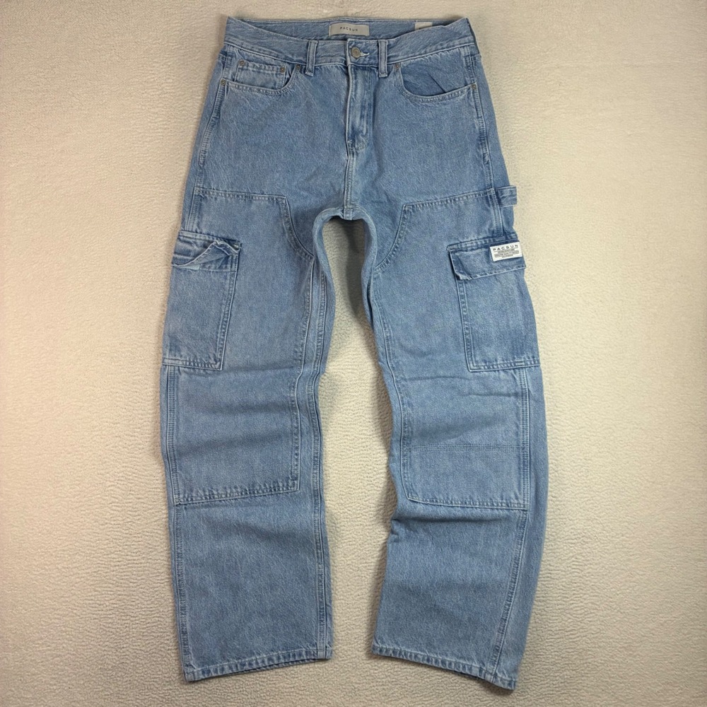 PacSun Baggy Carpenter Cargo Jeans Men 31x32 Blue Light Wash Double Knee